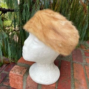 Elegant Apricot Mink Fur & Satin Hat Made in USA Size Small 1960’s